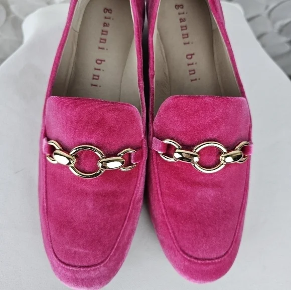 Gianni Bini Buckle Velvet Pink Flat Loafers Size 7 - Picture 7 of 12